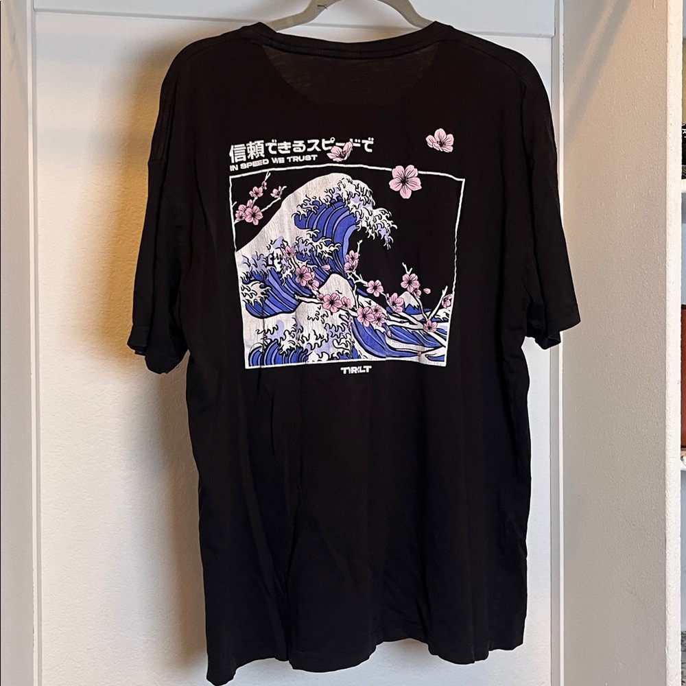 Tuner Cult black XL shirt In Speed We Trust Japanese tidal wave cherry blossoms